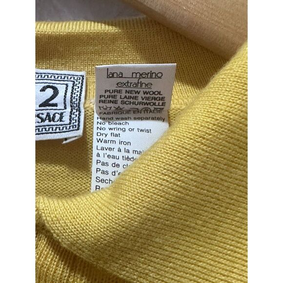 Vtg V2 Versace Men's 1/4 Zip Pullover Sweater Yellow Merino Wool Knit Size L euc - Picture 4 of 6